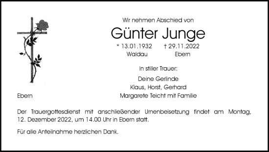 Anzeige von Günter Junge von MGO