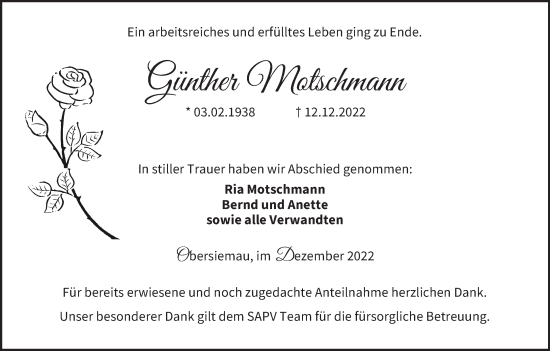 Anzeige von Günther Motschmann von MGO