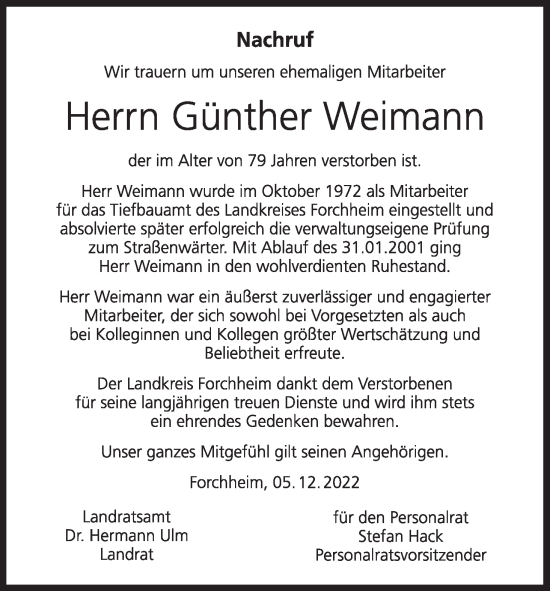 Anzeige von Günther Weimann von MGO