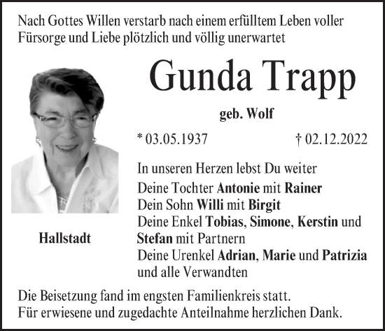Anzeige von Gunda Trapp von MGO