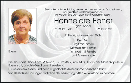 Anzeige von Hannelore Ebner von MGO