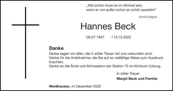 Anzeige von Hannes Beck von MGO