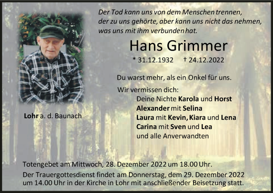 Anzeige von Hans Grimmer von MGO