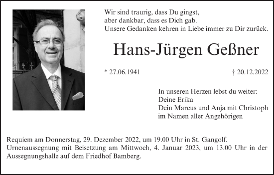 Anzeige von Hans-Jürgen Geßner von MGO
