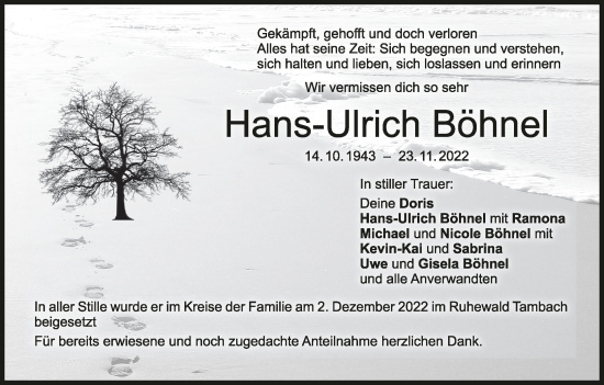 Anzeige von Hans-Ulrich Böhnel von MGO