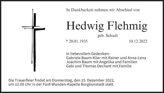 Anzeige von Hedwig Flehmig von MGO