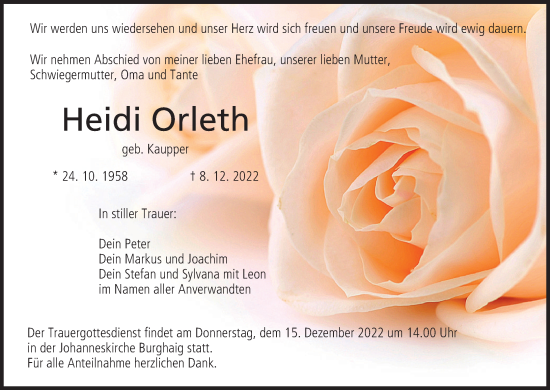 Anzeige von Heidi Orleth von MGO