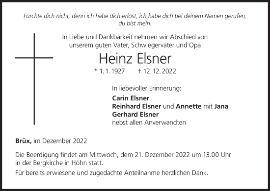 Anzeige von Heinz Elsner von MGO