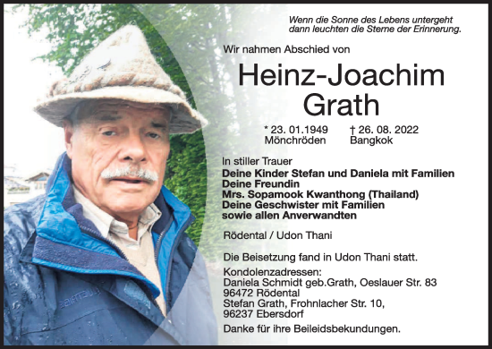 Anzeige von Heinz-Joachim Grath von MGO