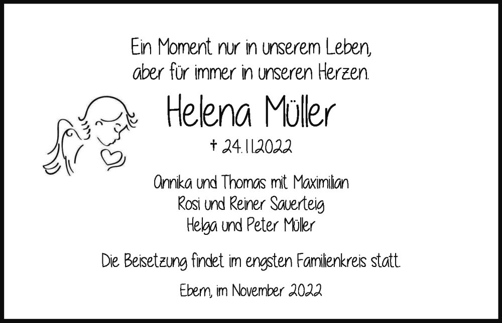  Traueranzeige für Helena Müller vom 03.12.2022 aus MGO