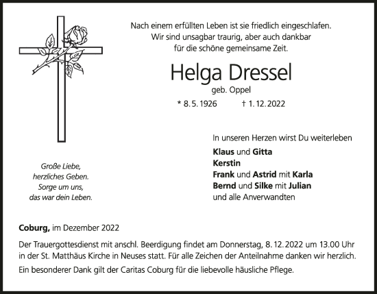Anzeige von Helga Dressel von MGO