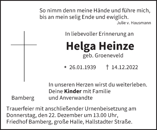 Anzeige von Helga Heinze von MGO