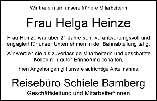 Anzeige von Helga Heinze von MGO