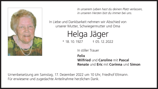 Anzeige von Helga Jäger von MGO