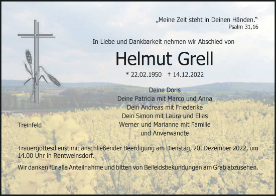 Anzeige von Helmut Grell von MGO