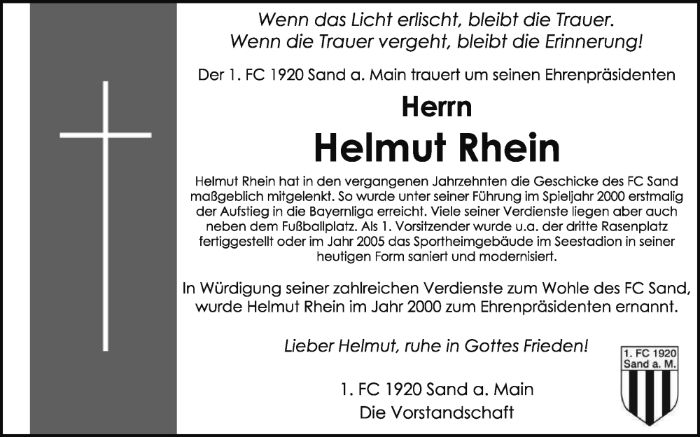  Traueranzeige für Helmut Rhein vom 13.12.2022 aus MGO
