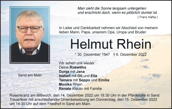 Anzeige von Helmut Rhein von MGO