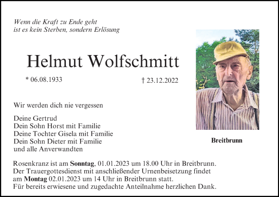 Anzeige von Helmut Wolfschmitt von MGO