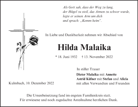 Anzeige von Hilda Malaika von MGO