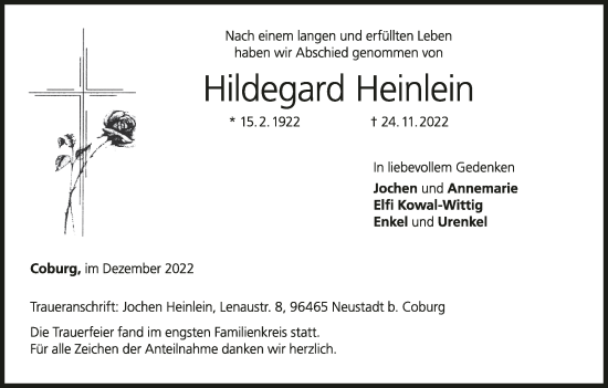 Anzeige von Hildegard Heinlein von MGO