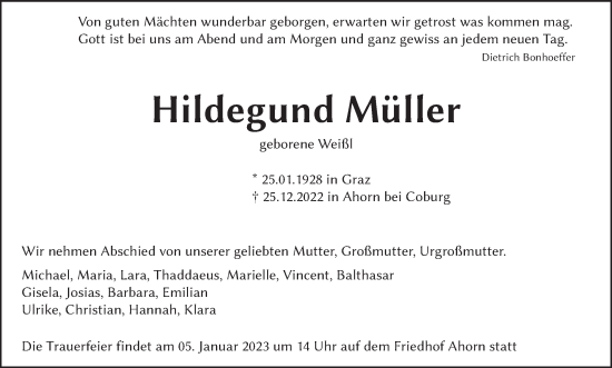 Anzeige von Hildegund Müller von MGO