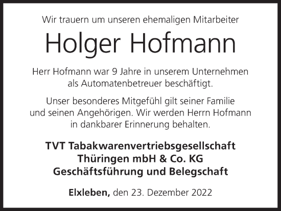 Anzeige von Holger Hofmann von MGO
