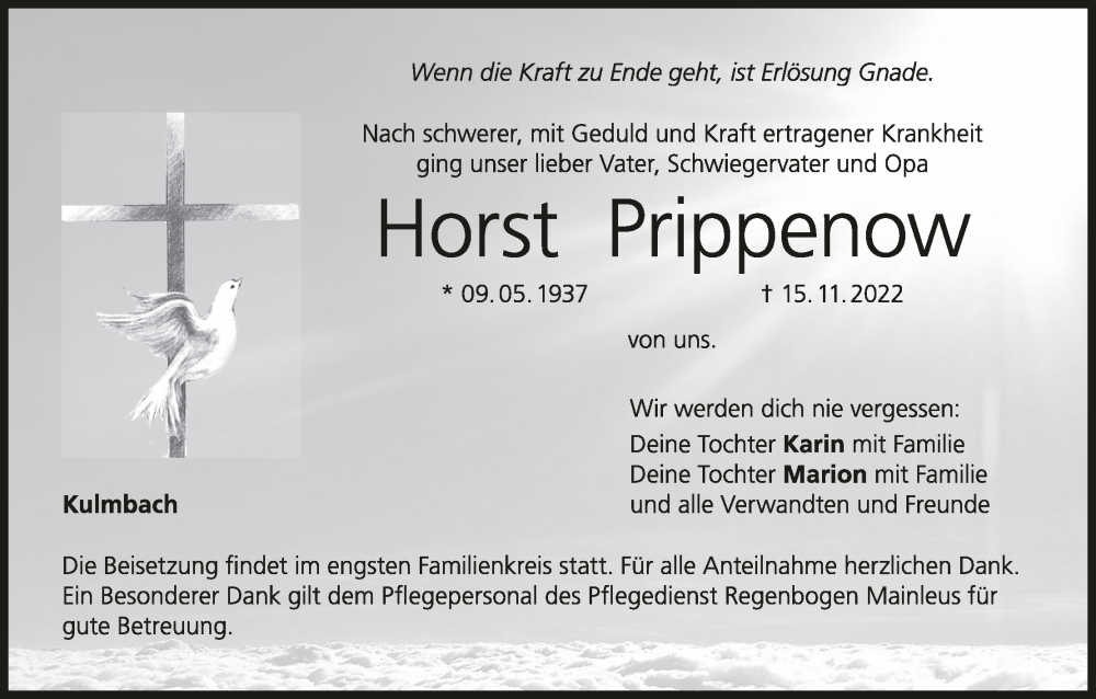  Traueranzeige für Horst Prippenow vom 03.12.2022 aus MGO