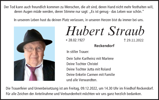 Anzeige von Hubert Straub von MGO