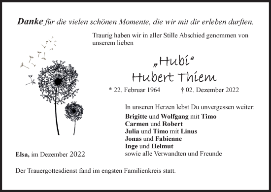 Anzeige von Hubert Thiem von MGO