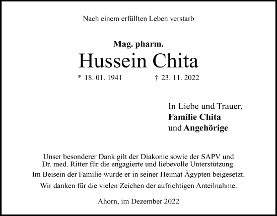 Anzeige von Hussein Chita von MGO