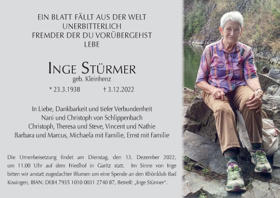 Anzeige von Inge Stürmer von MGO