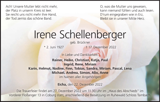 Anzeige von Irene Schellenberger von MGO
