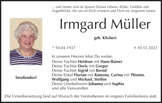 Anzeige von Irmgard Müller von MGO
