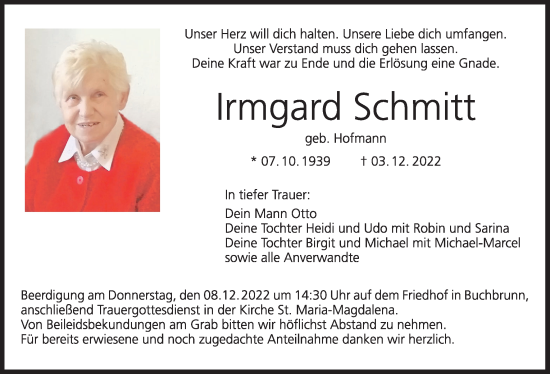 Anzeige von Irmgard Schmitt von MGO