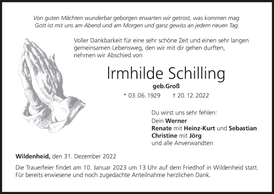Anzeige von Irmhilde Schilling von MGO