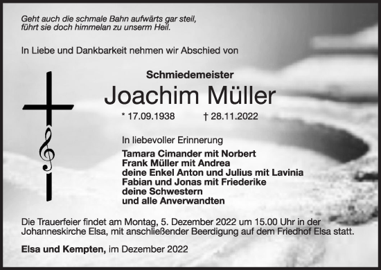 Anzeige von Joachim Müller von MGO