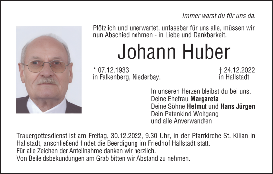 Anzeige von Johann Huber von MGO