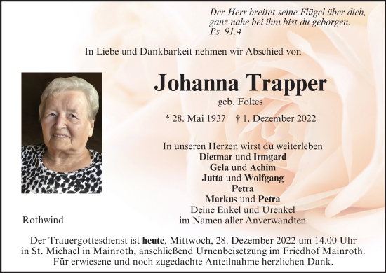 Anzeige von Johanna Trapper von MGO