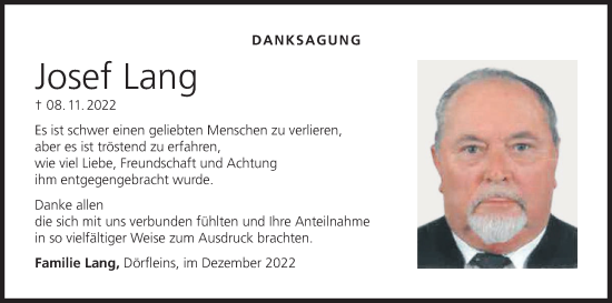 Anzeige von Josef Lang von MGO