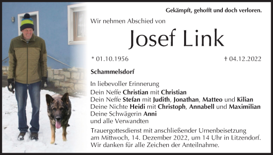 Anzeige von Josef Link von MGO