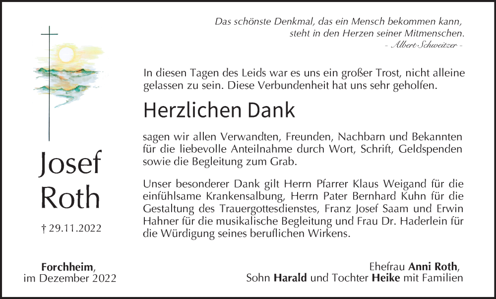  Traueranzeige für Josef Roth vom 22.12.2022 aus MGO