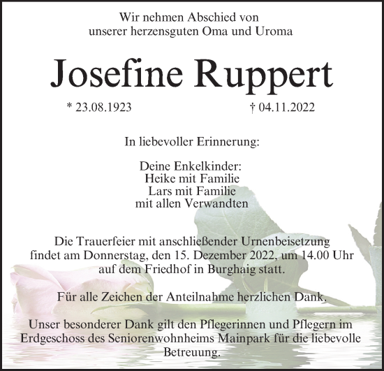 Anzeige von Josefine Ruppert von MGO