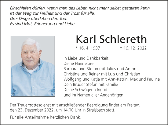 Anzeige von Karl Schlereth von MGO
