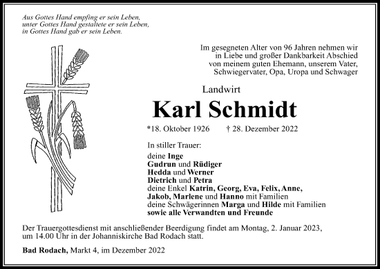Anzeige von Karl Schmidt von MGO