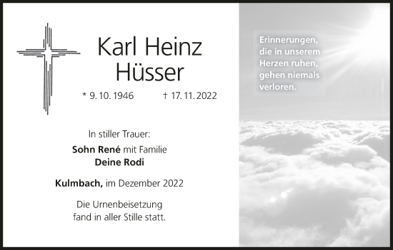 Anzeige von Karl Heinz Hüsser von MGO