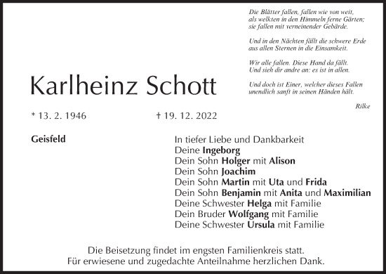 Anzeige von Karlheinz Schott von MGO