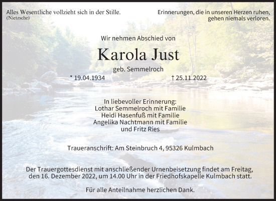 Anzeige von Karola Just von MGO