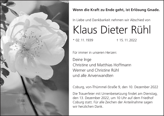 Anzeige von Klaus Dieter Rühl von MGO