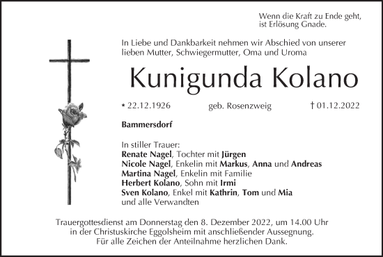 Anzeige von Kunigunda Kolano von MGO