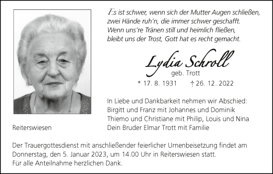 Anzeige von Lydia Schroll von MGO